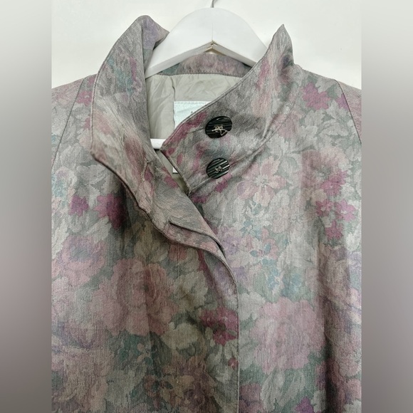 Vintage London Fog-Floral Trench Coat Woven by Wamsutta -Muted Purple/Green- 10P - Picture 11 of 15